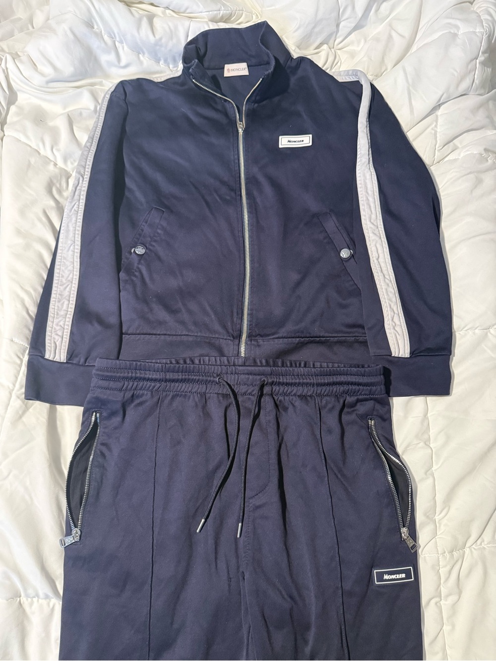 Authentic Moncler Navy and White Track Jacket & Pants Set Sz 50